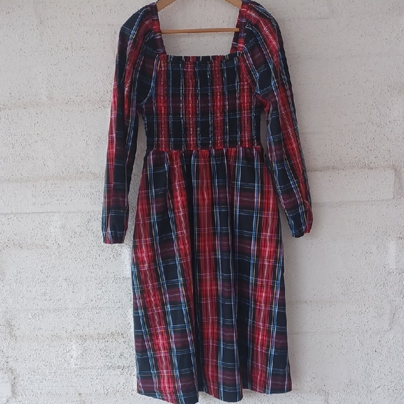 Draper James Dresses & Skirts - Draper James RSVP Plaid Midi Dress, Smocked Bodice, Lantern Sleeves, Pockets, XS